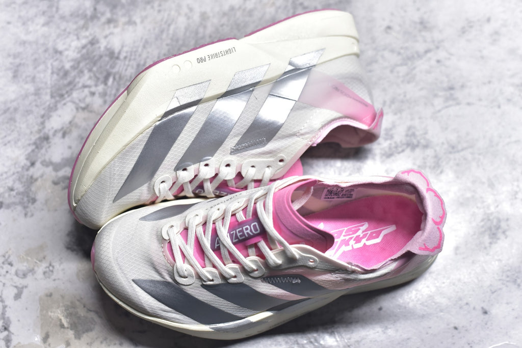 Adidas Adizero Adios Pro 4 — Cloud White / Silver Metallic / Pink